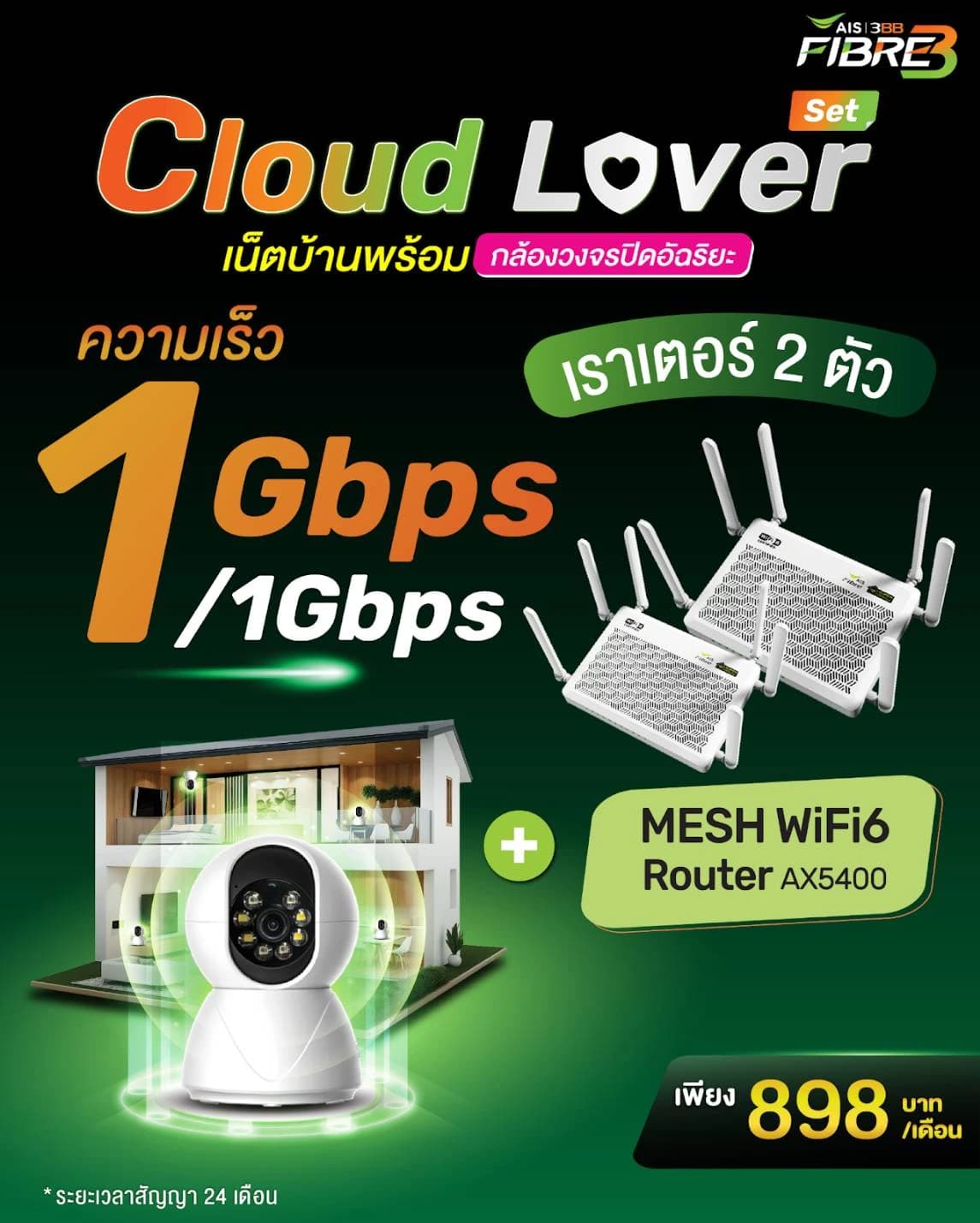 เน็ตบ้าน 3BB Cloud Lover Premium ความเร็ว 1000/1000 Mbps ราคา 898 บาท