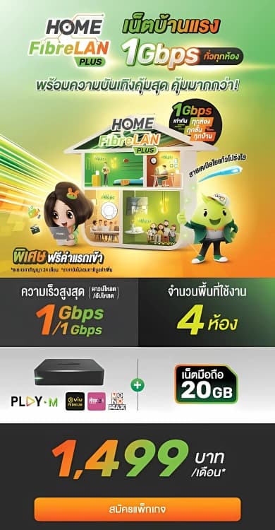 HOME FibreLAN PLUS 4 ห้อง - เน็ตบ้าน 1 Gbps ครอบคลุม 4 ห้อง